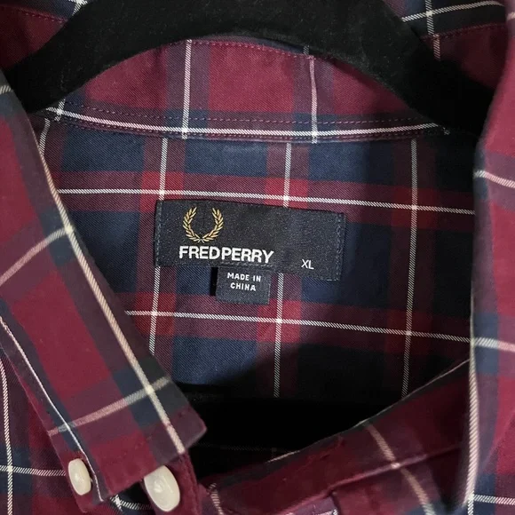 Fred Perry Plaid Cotton Button Down Long Sleeve Shirt - Men's Size XL - Red - Picture 2 of 9